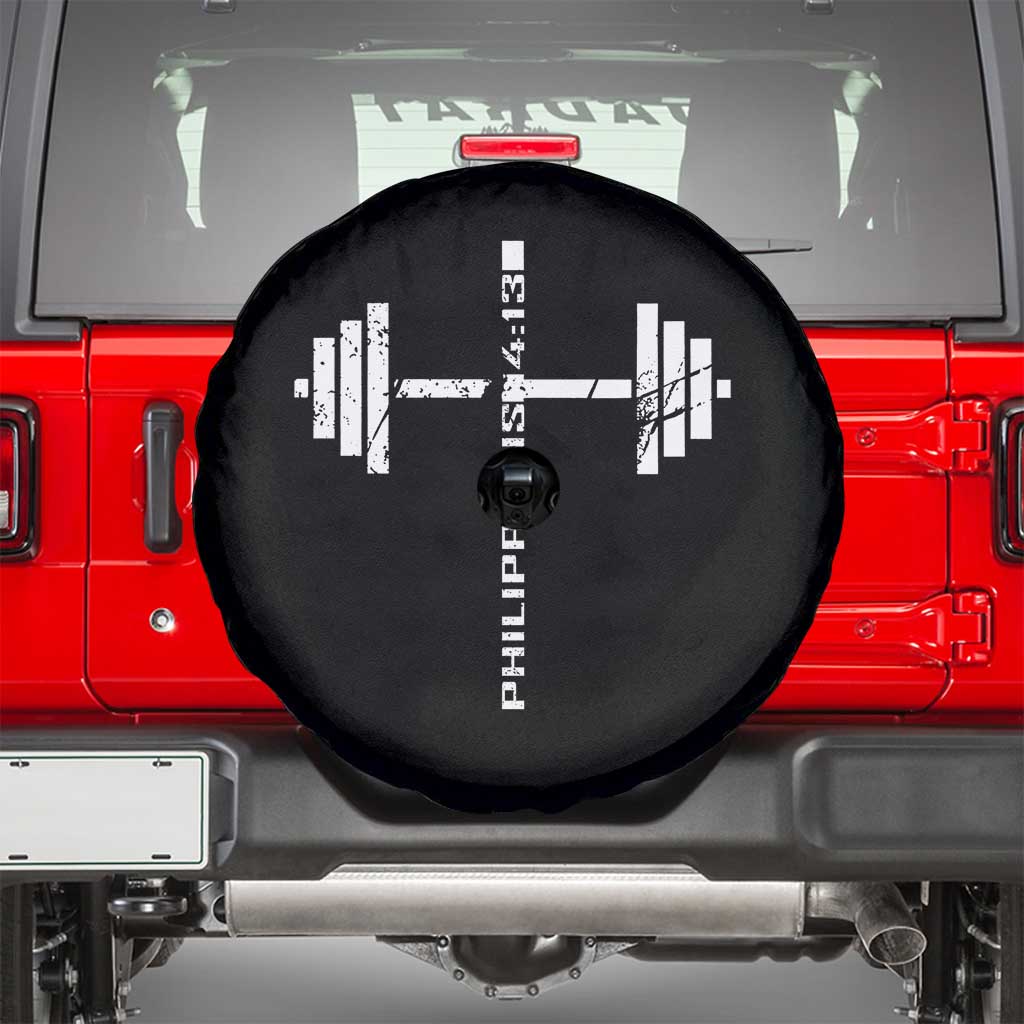 Christian Bible Gym Spare Tire Cover Jesus Weightlifter Workout Faith Philippians 4 13 TS11 Black Print Your Wear
