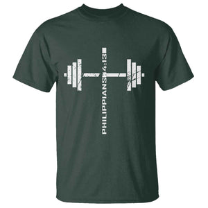 Christian Bible Gym T Shirt Jesus Weightlifter Workout Faith Philippians 4 13 TS11 Dark Forest Green Print Your Wear