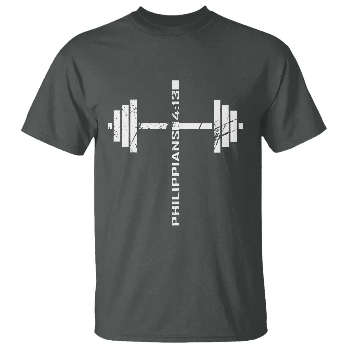 Christian Bible Gym T Shirt Jesus Weightlifter Workout Faith Philippians 4 13 TS11 Dark Heather Print Your Wear