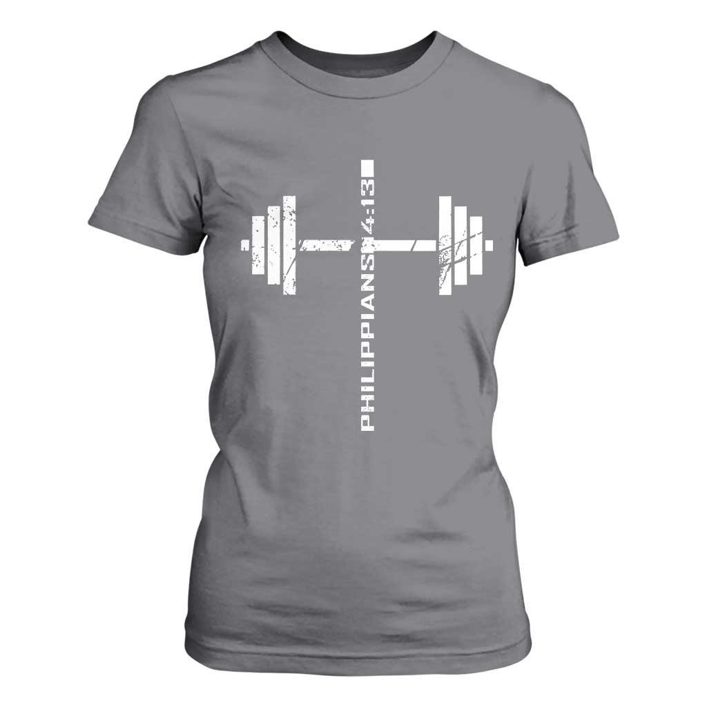 Christian Bible Gym T Shirt For Women Jesus Weightlifter Workout Faith Philippians 4 13 TS11 Charcoal Print Your Wear