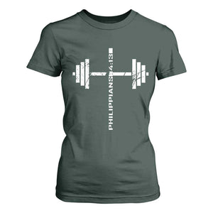 Christian Bible Gym T Shirt For Women Jesus Weightlifter Workout Faith Philippians 4 13 TS11 Dark Forest Green Print Your Wear
