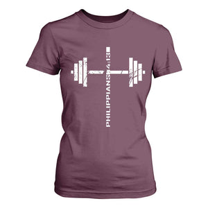 Christian Bible Gym T Shirt For Women Jesus Weightlifter Workout Faith Philippians 4 13 TS11 Maroon Print Your Wear