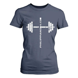 Christian Bible Gym T Shirt For Women Jesus Weightlifter Workout Faith Philippians 4 13 TS11 Navy Print Your Wear