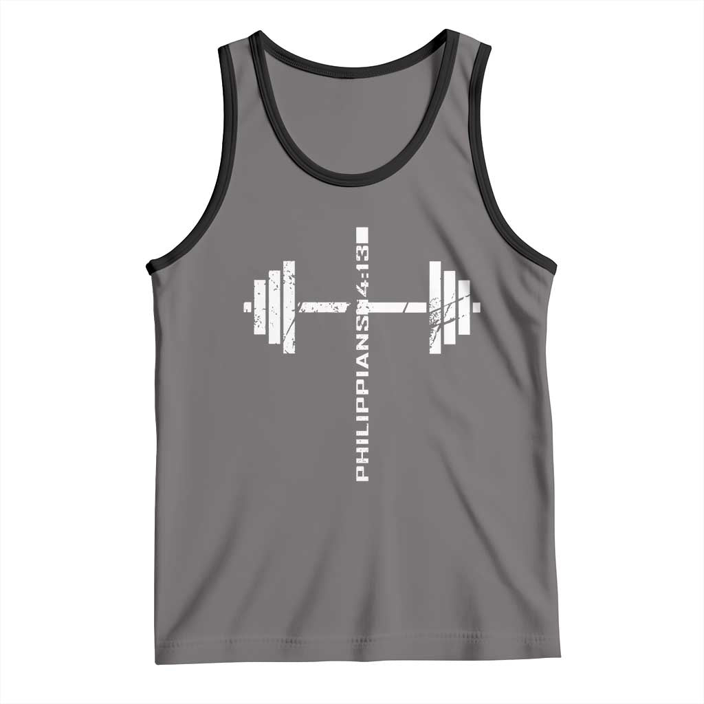 Christian Bible Gym Tank Top Jesus Weightlifter Workout Faith Philippians 4 13 TS11 Deep Heather Black Print Your Wear