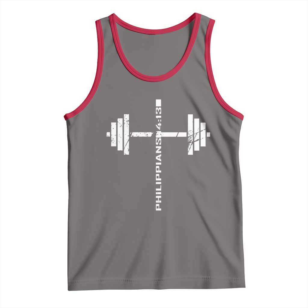 Christian Bible Gym Tank Top Jesus Weightlifter Workout Faith Philippians 4 13 TS11 Deep Heather Red Print Your Wear
