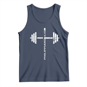 Christian Bible Gym Tank Top Jesus Weightlifter Workout Faith Philippians 4 13 TS11 Navy Print Your Wear