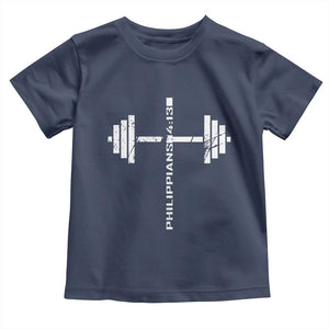 Christian Bible Gym Toddler T Shirt Jesus Weightlifter Workout Faith Philippians 4 13 TS11 Navy Print Your Wear