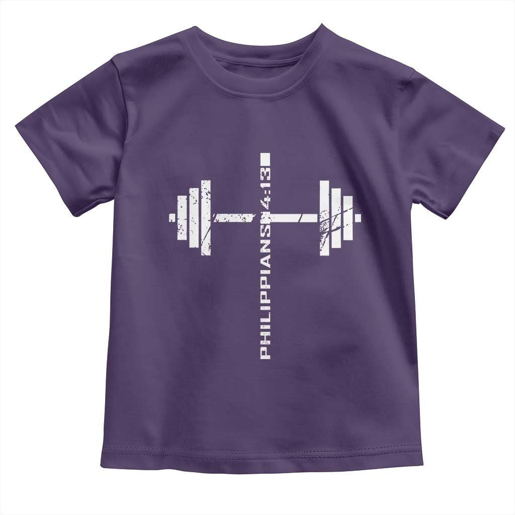Christian Bible Gym Toddler T Shirt Jesus Weightlifter Workout Faith Philippians 4 13 TS11 Purple Print Your Wear