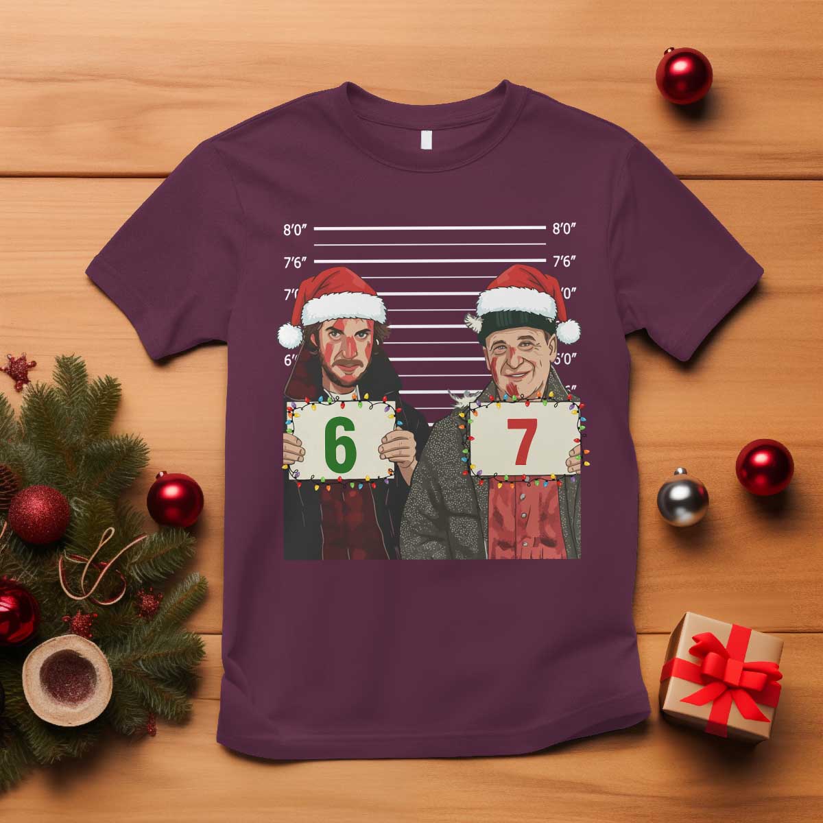 Funny 67 Christmas Movie T Shirt Six Seven Wet Bandits Home Xmas Alone TS11 Maroon Print Your Wear