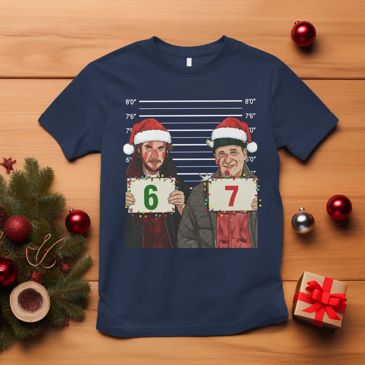 Funny 67 Christmas Movie T Shirt Six Seven Wet Bandits Home Xmas Alone TS11 Navy Print Your Wear