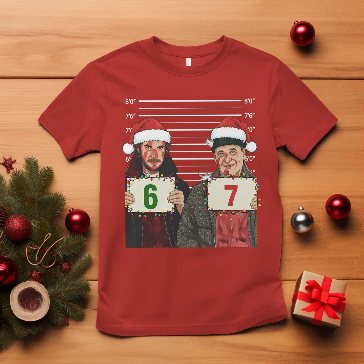 Funny 67 Christmas Movie T Shirt Six Seven Wet Bandits Home Xmas Alone TS11 Red Print Your Wear