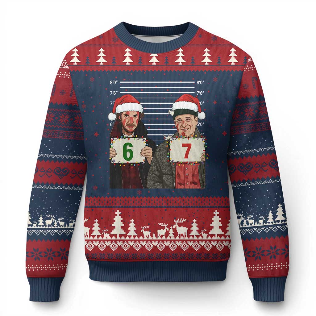 Funny 67 Xmas Movie Ugly Christmas Sweater Six Seven Wet Bandits Home Xmas Alone TS11 Navy Red Print Your Wear