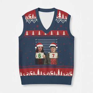Funny 67 Xmas Movie V-Neck Knit Sweater Vest Six Seven Wet Bandits Home Xmas Alone TS11 Navy Red Print Your Wear