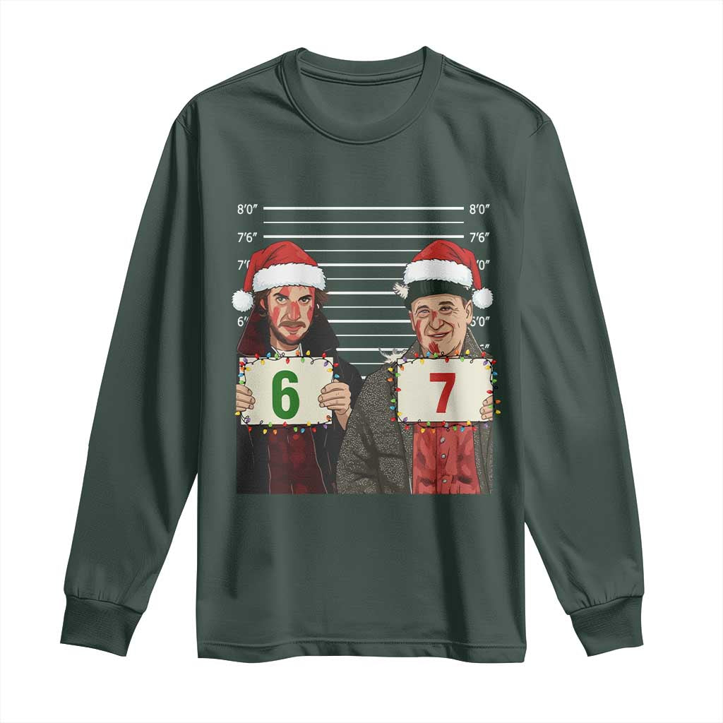 Funny 67 Christmas Movie Long Sleeve Shirt Six Seven Wet Bandits Home Xmas Alone TS11 Dark Forest Green Print Your Wear