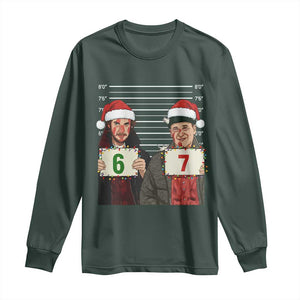 Funny 67 Christmas Movie Long Sleeve Shirt Six Seven Wet Bandits Home Xmas Alone TS11 Dark Forest Green Print Your Wear
