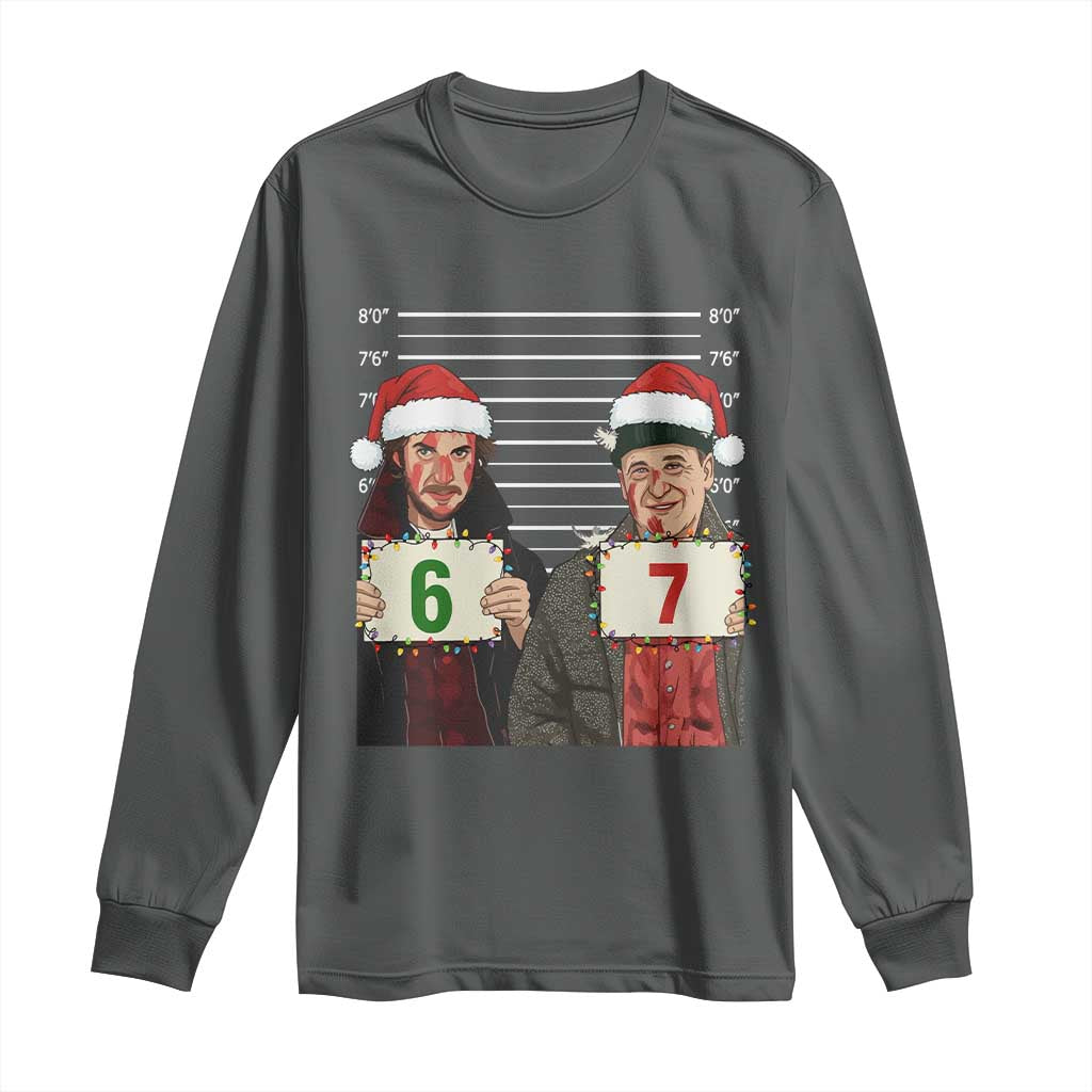 Funny 67 Christmas Movie Long Sleeve Shirt Six Seven Wet Bandits Home Xmas Alone TS11 Dark Heather Print Your Wear