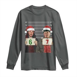 Funny 67 Christmas Movie Long Sleeve Shirt Six Seven Wet Bandits Home Xmas Alone TS11 Dark Heather Print Your Wear