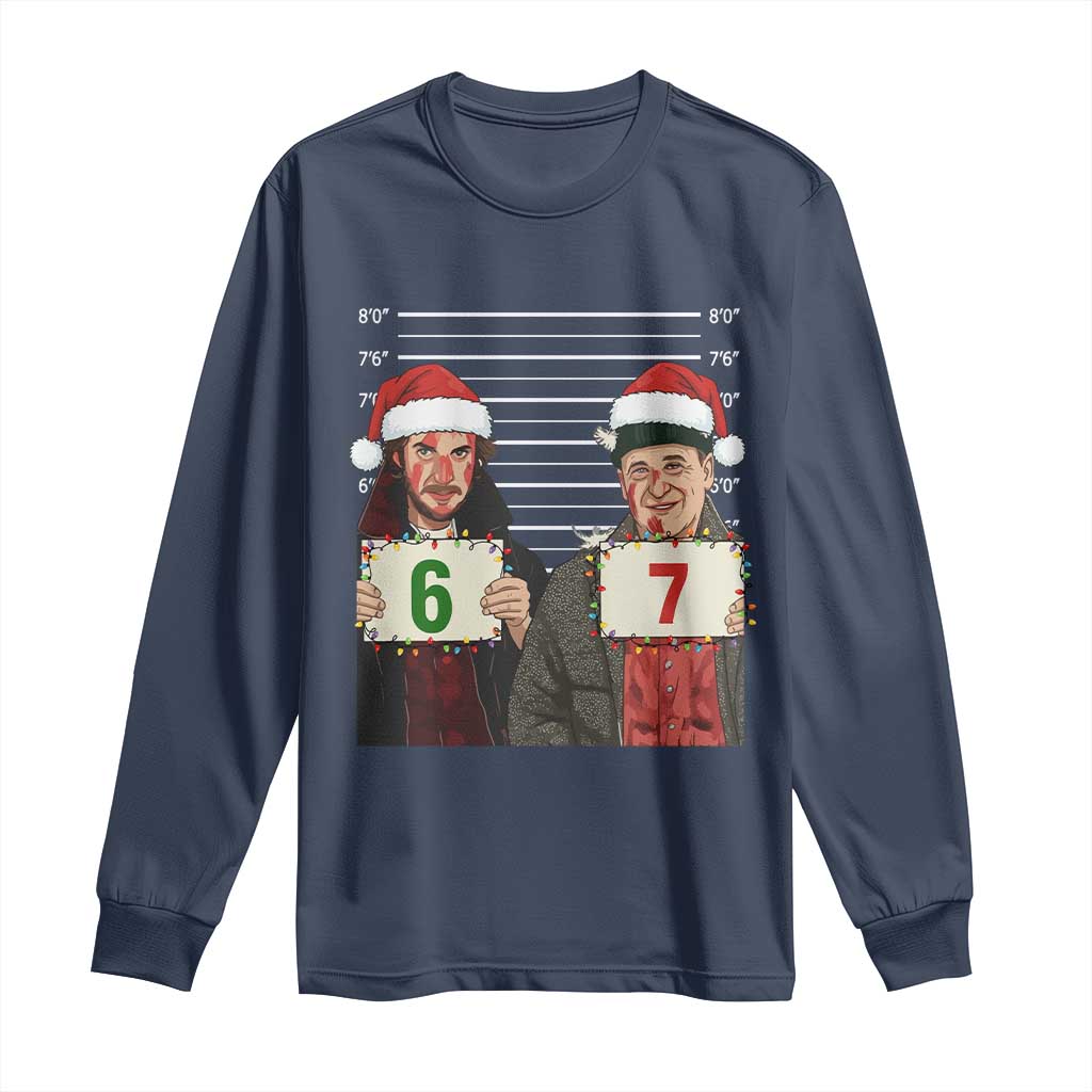 Funny 67 Christmas Movie Long Sleeve Shirt Six Seven Wet Bandits Home Xmas Alone TS11 Navy Print Your Wear
