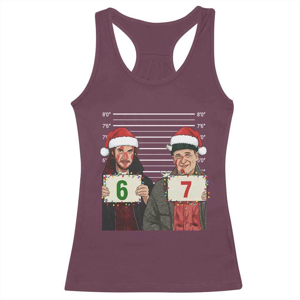 Funny 67 Christmas Movie Racerback Tank Top Six Seven Wet Bandits Home Xmas Alone TS11 Maroon Print Your Wear