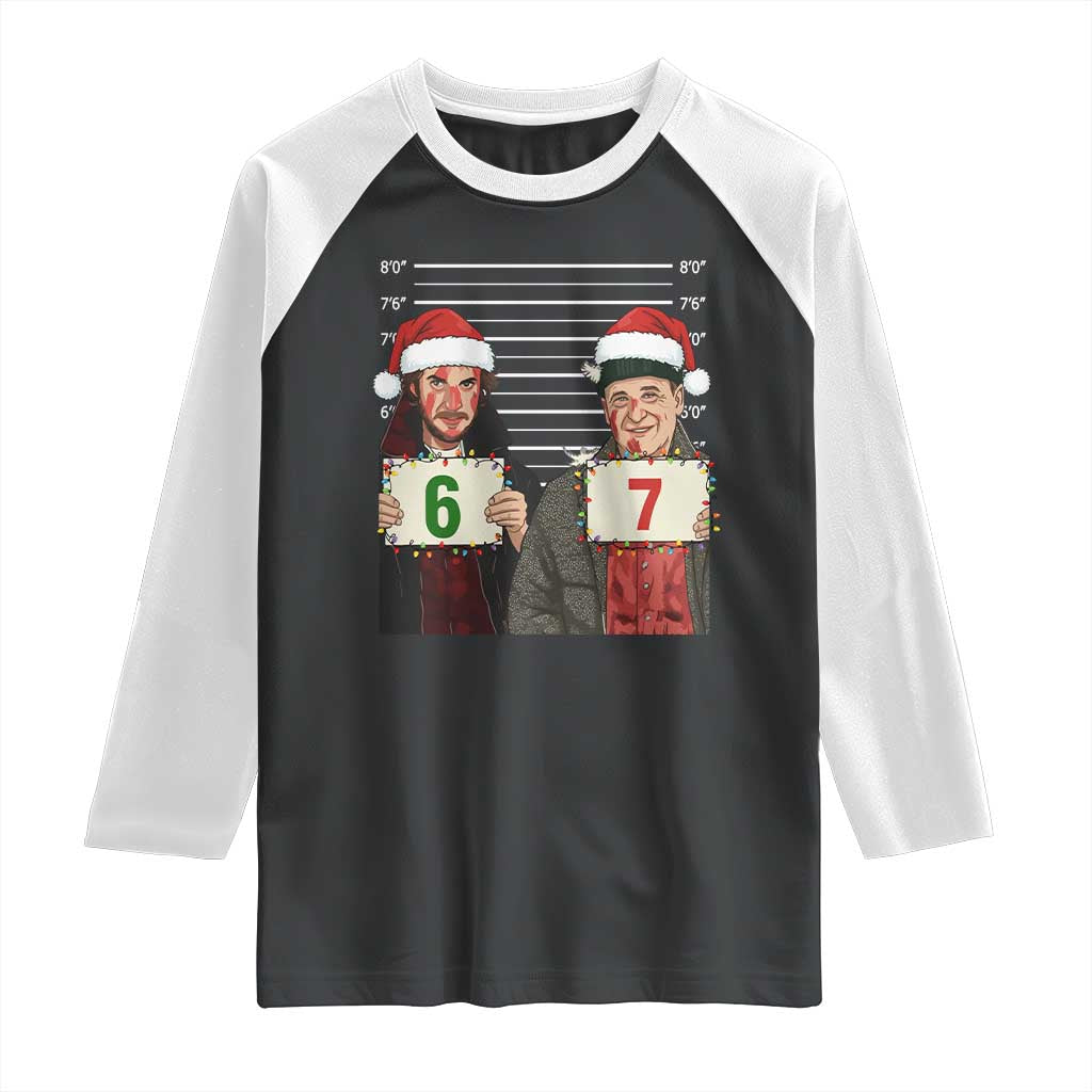 Funny 67 Christmas Movie Raglan Shirt Six Seven Wet Bandits Home Xmas Alone TS11 Black White Print Your Wear