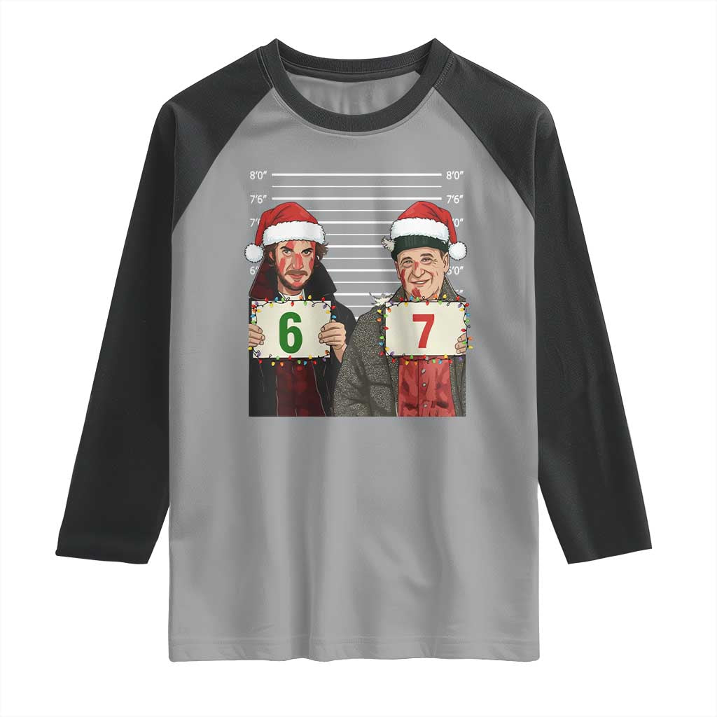 Funny 67 Christmas Movie Raglan Shirt Six Seven Wet Bandits Home Xmas Alone TS11 Sport Gray Black Print Your Wear
