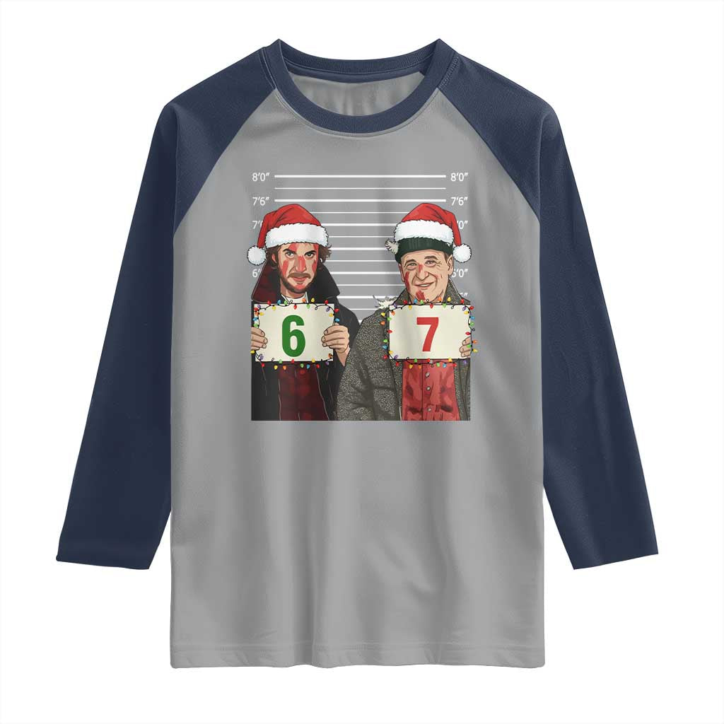 Funny 67 Christmas Movie Raglan Shirt Six Seven Wet Bandits Home Xmas Alone TS11 Sport Gray Navy Print Your Wear