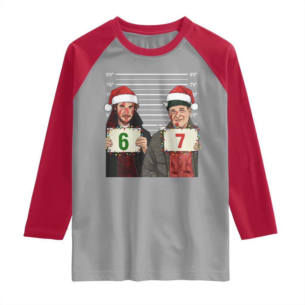 Funny 67 Christmas Movie Raglan Shirt Six Seven Wet Bandits Home Xmas Alone TS11 Sport Gray Red Print Your Wear