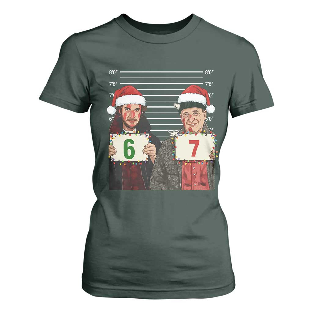 Funny 67 Christmas Movie T Shirt For Women Six Seven Wet Bandits Home Xmas Alone TS11 Dark Forest Green Print Your Wear