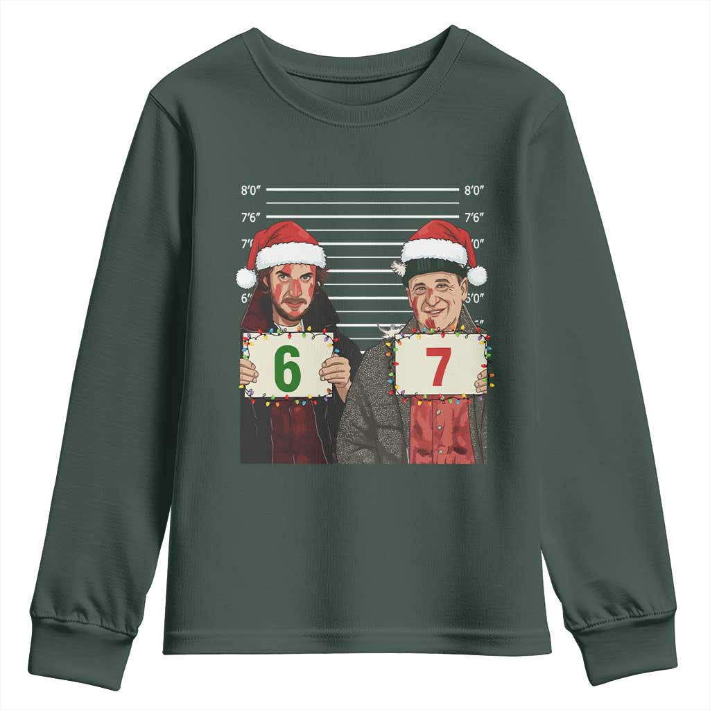 Funny 67 Christmas Movie Youth Sweatshirt Six Seven Wet Bandits Home Xmas Alone TS11 Dark Forest Green Print Your Wear