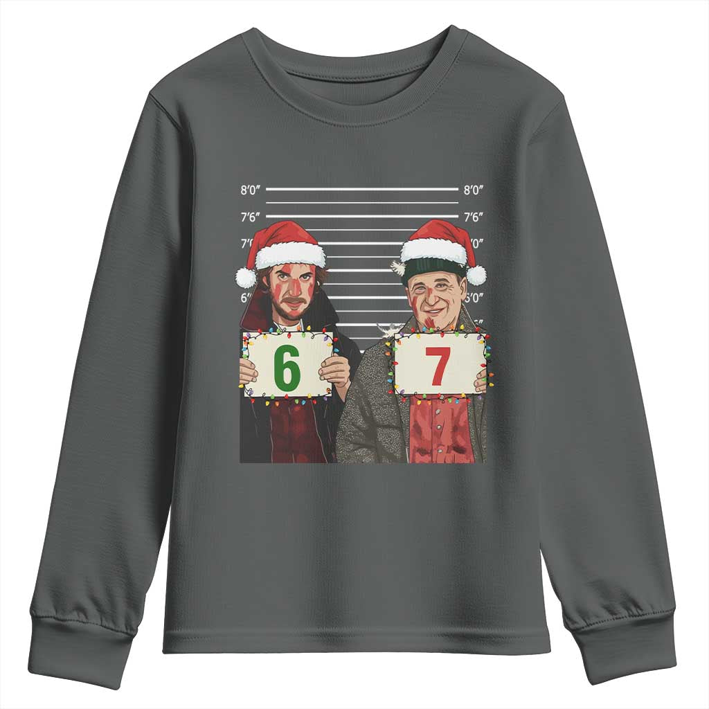 Funny 67 Christmas Movie Youth Sweatshirt Six Seven Wet Bandits Home Xmas Alone TS11 Dark Heather Print Your Wear