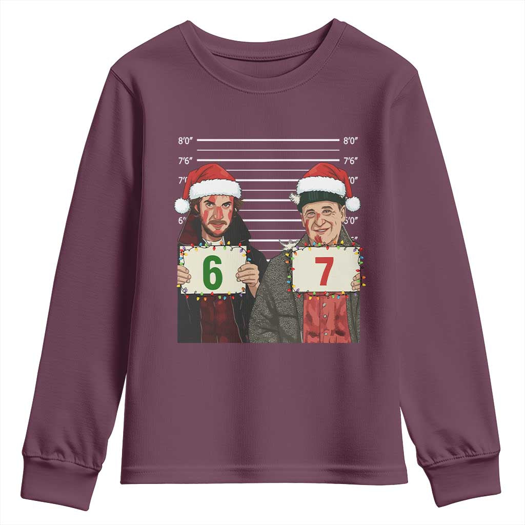 Funny 67 Christmas Movie Youth Sweatshirt Six Seven Wet Bandits Home Xmas Alone TS11 Maroon Print Your Wear