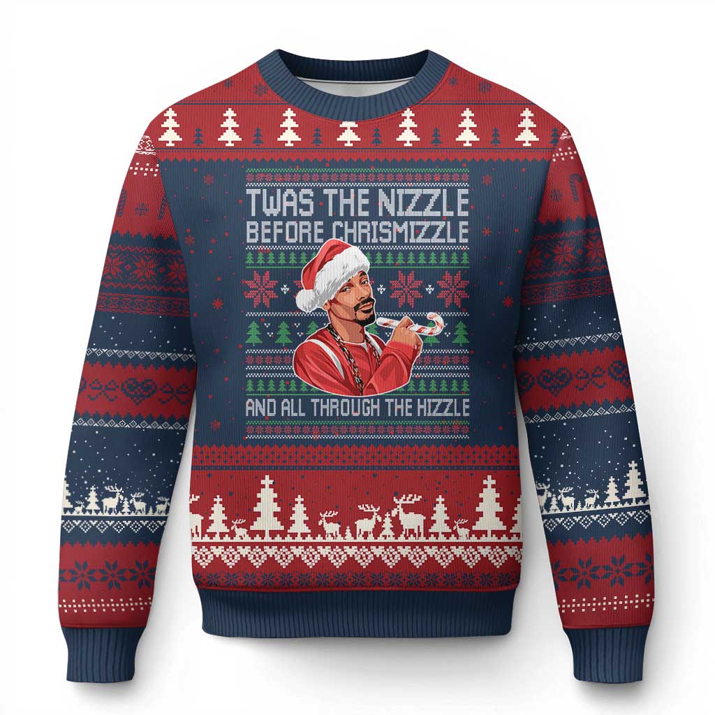 Funny Xmas Hip Hop Rap Gang Ugly Christmas Sweater Twas The Nizzle Before Chrismizzle And All Through The Hizzle TS11 Navy Red Print Your Wear
