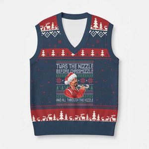 Funny Xmas Hip Hop Rap Gang V-Neck Knit Sweater Vest Twas The Nizzle Before Chrismizzle And All Through The Hizzle TS11 Navy Red Print Your Wear