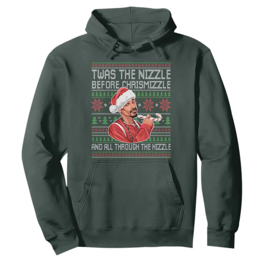 Funny Christmas Hip Hop Rap Gang Hoodie Twas The Nizzle Before Chrismizzle And All Through The Hizzle TS11 Dark Forest Green Print Your Wear