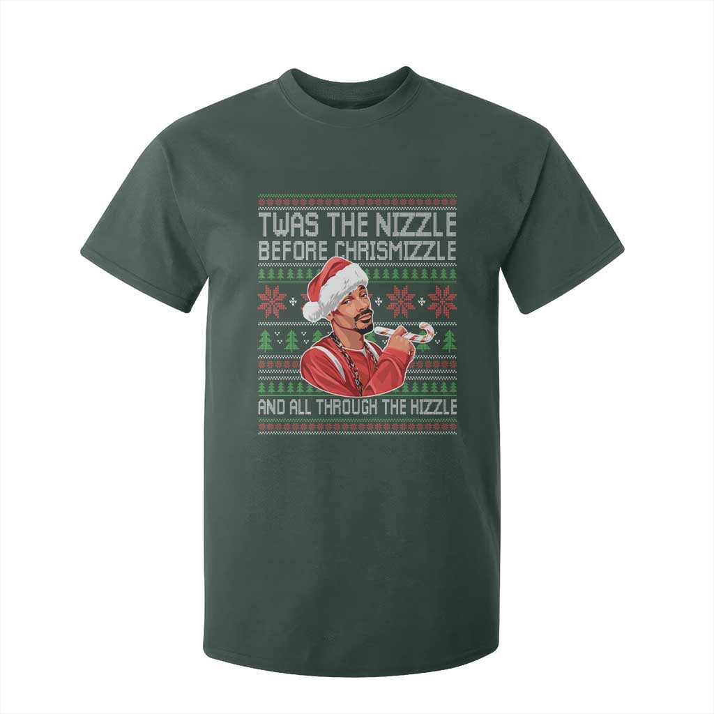 Funny Christmas Hip Hop Rap Gang T Shirt For Kid Twas The Nizzle Before Chrismizzle And All Through The Hizzle TS11 Dark Forest Green Print Your Wear