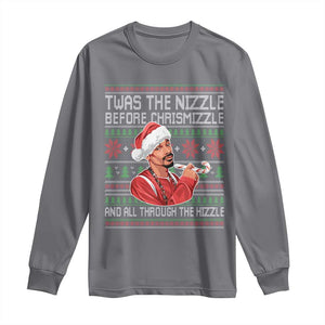 Funny Christmas Hip Hop Rap Gang Long Sleeve Shirt Twas The Nizzle Before Chrismizzle And All Through The Hizzle TS11 Charcoal Print Your Wear