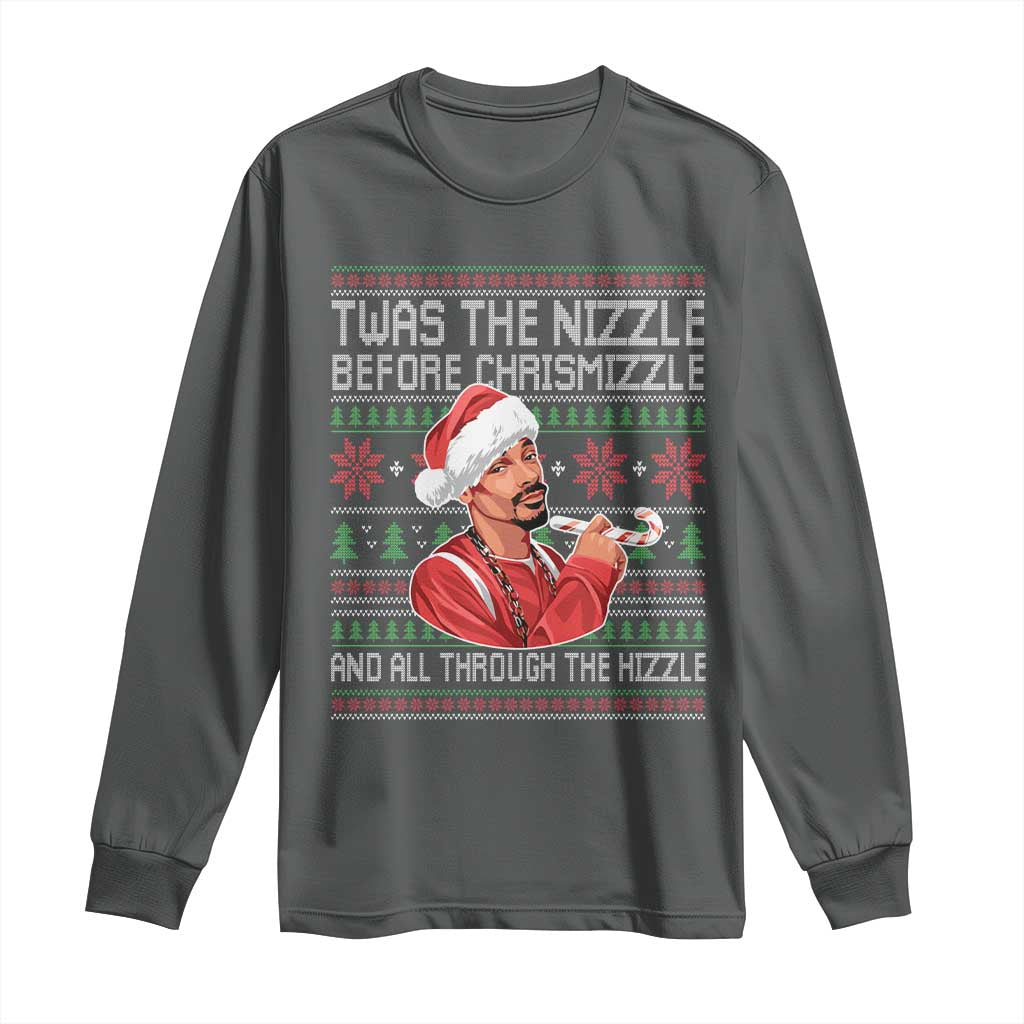 Funny Christmas Hip Hop Rap Gang Long Sleeve Shirt Twas The Nizzle Before Chrismizzle And All Through The Hizzle TS11 Dark Heather Print Your Wear