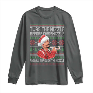 Funny Christmas Hip Hop Rap Gang Long Sleeve Shirt Twas The Nizzle Before Chrismizzle And All Through The Hizzle TS11 Dark Heather Print Your Wear