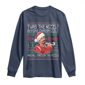 Funny Christmas Hip Hop Rap Gang Long Sleeve Shirt Twas The Nizzle Before Chrismizzle And All Through The Hizzle TS11 Navy Print Your Wear