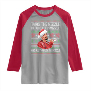 Funny Christmas Hip Hop Rap Gang Raglan Shirt Twas The Nizzle Before Chrismizzle And All Through The Hizzle TS11 Sport Gray Red Print Your Wear