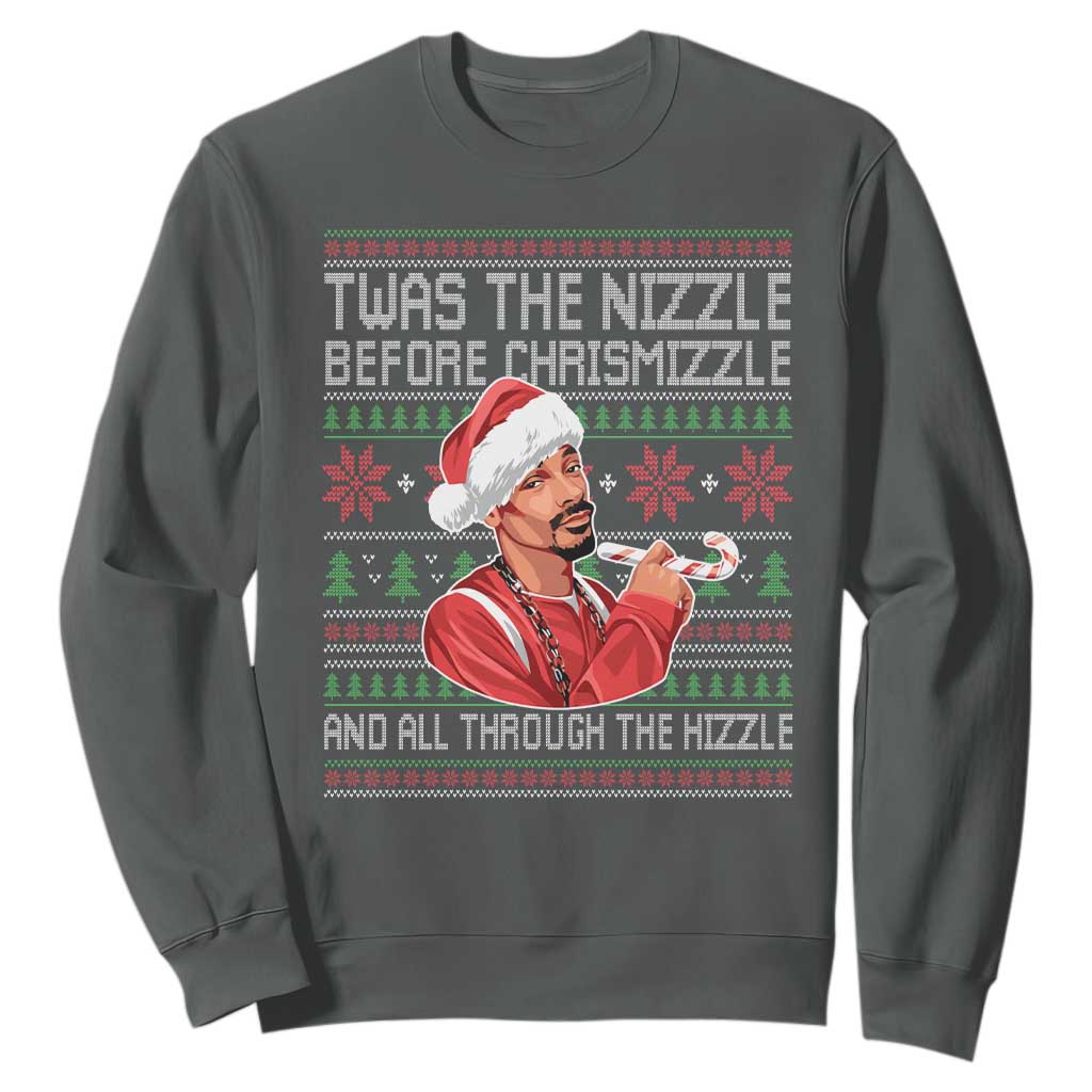 Funny Christmas Hip Hop Rap Gang Sweatshirt Twas The Nizzle Before Chrismizzle And All Through The Hizzle TS11 Dark Heather Print Your Wear