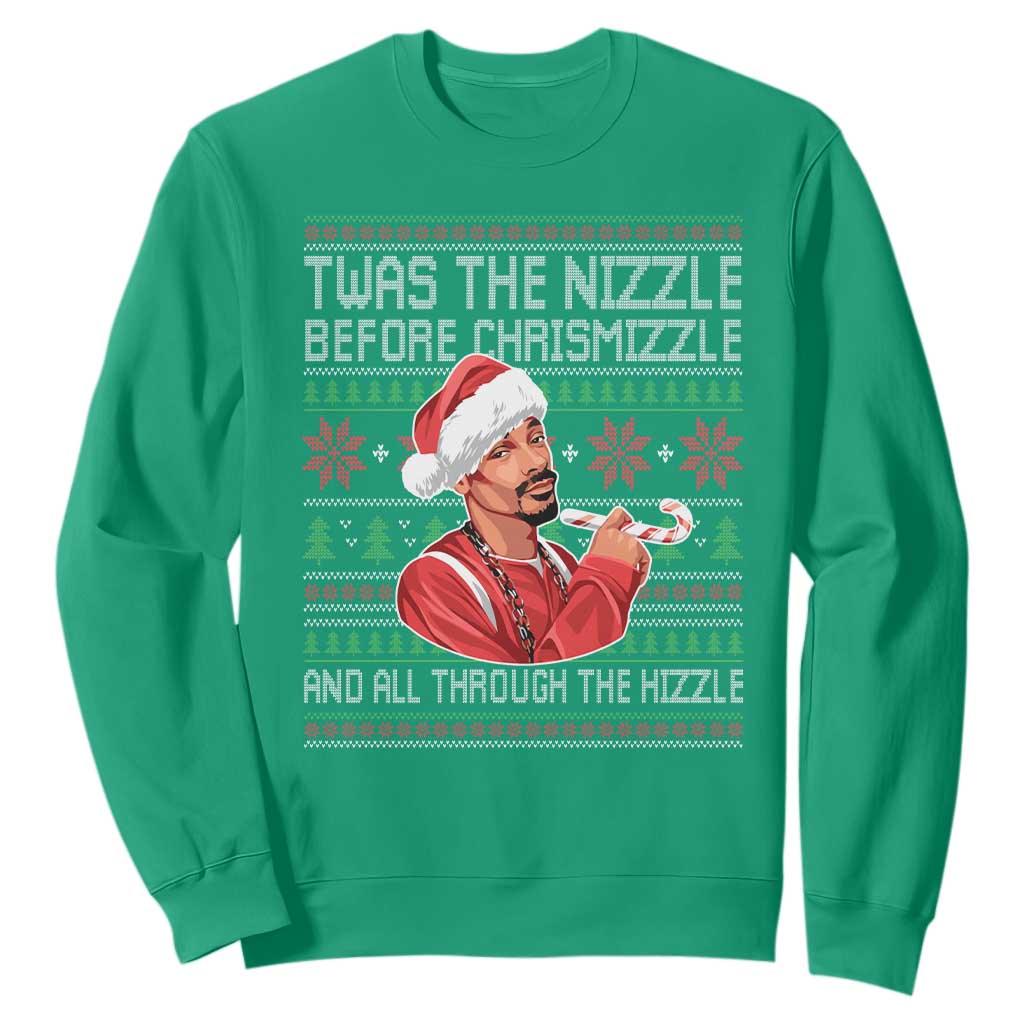 Funny Christmas Hip Hop Rap Gang Sweatshirt Twas The Nizzle Before Chrismizzle And All Through The Hizzle TS11 Irish Green Print Your Wear