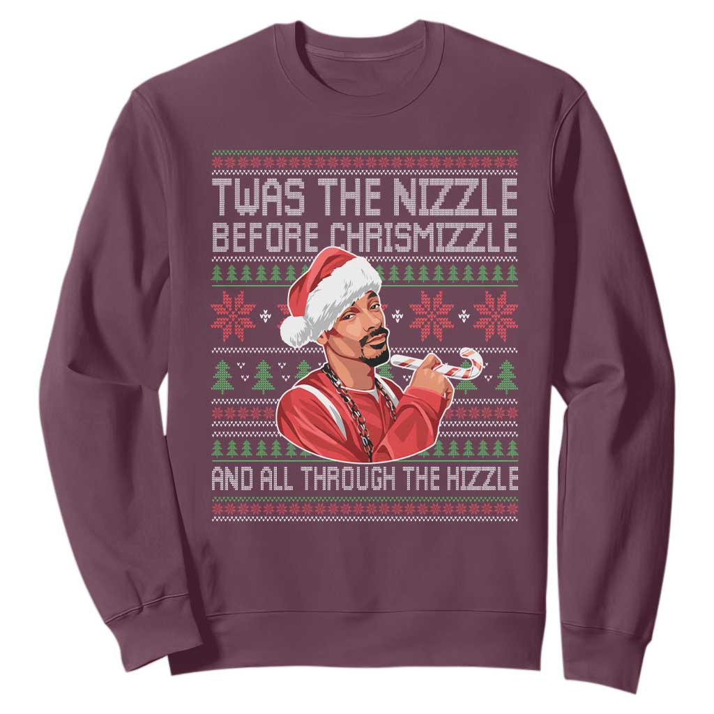 Funny Christmas Hip Hop Rap Gang Sweatshirt Twas The Nizzle Before Chrismizzle And All Through The Hizzle TS11 Maroon Print Your Wear