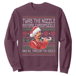 Funny Christmas Hip Hop Rap Gang Sweatshirt Twas The Nizzle Before Chrismizzle And All Through The Hizzle TS11 Maroon Print Your Wear