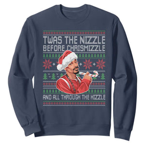 Funny Christmas Hip Hop Rap Gang Sweatshirt Twas The Nizzle Before Chrismizzle And All Through The Hizzle TS11 Navy Print Your Wear