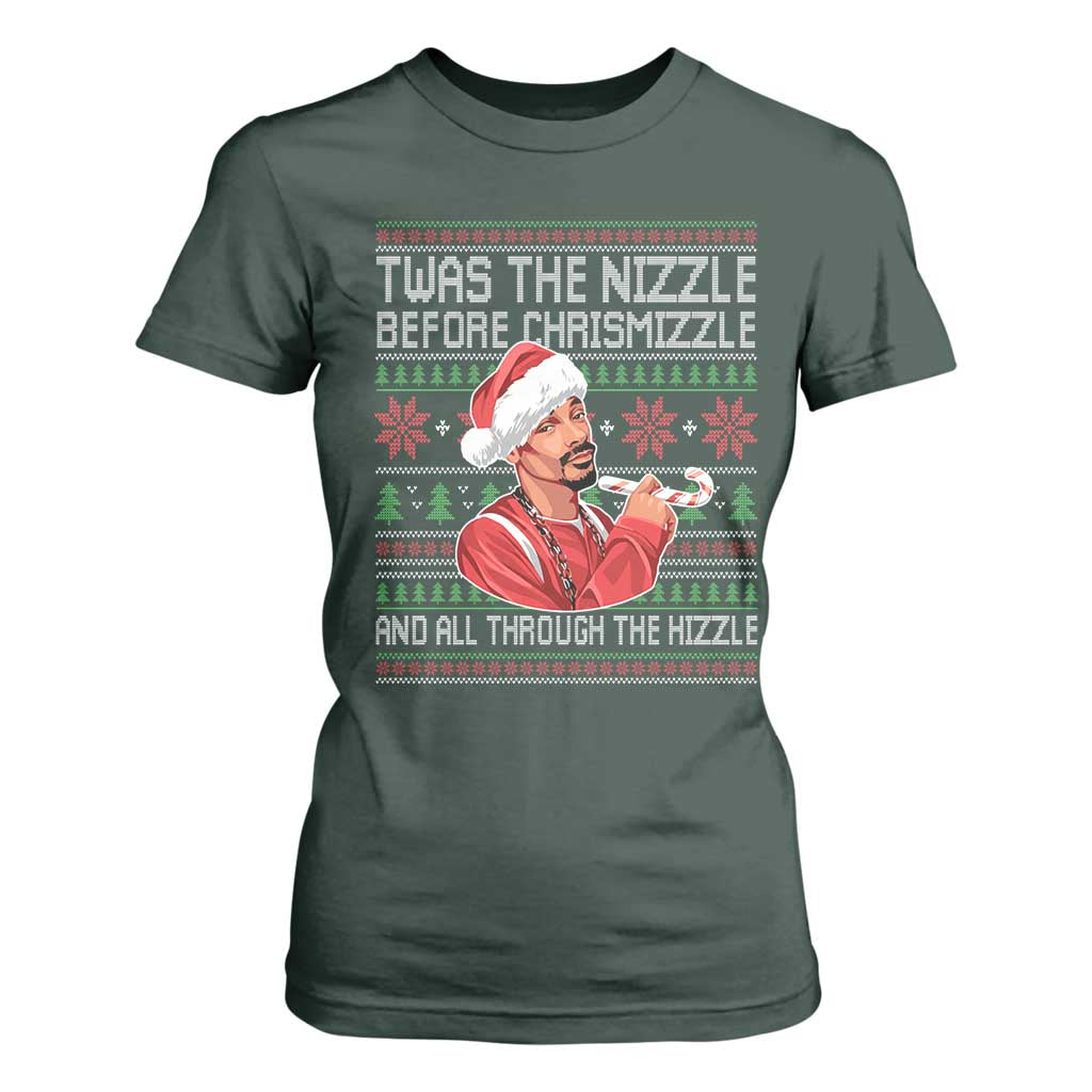 Funny Christmas Hip Hop Rap Gang T Shirt For Women Twas The Nizzle Before Chrismizzle And All Through The Hizzle TS11 Dark Forest Green Print Your Wear