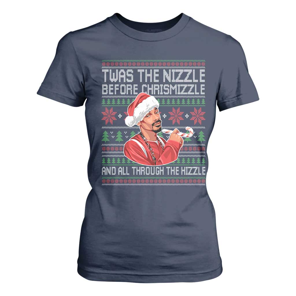 Funny Christmas Hip Hop Rap Gang T Shirt For Women Twas The Nizzle Before Chrismizzle And All Through The Hizzle TS11 Navy Print Your Wear