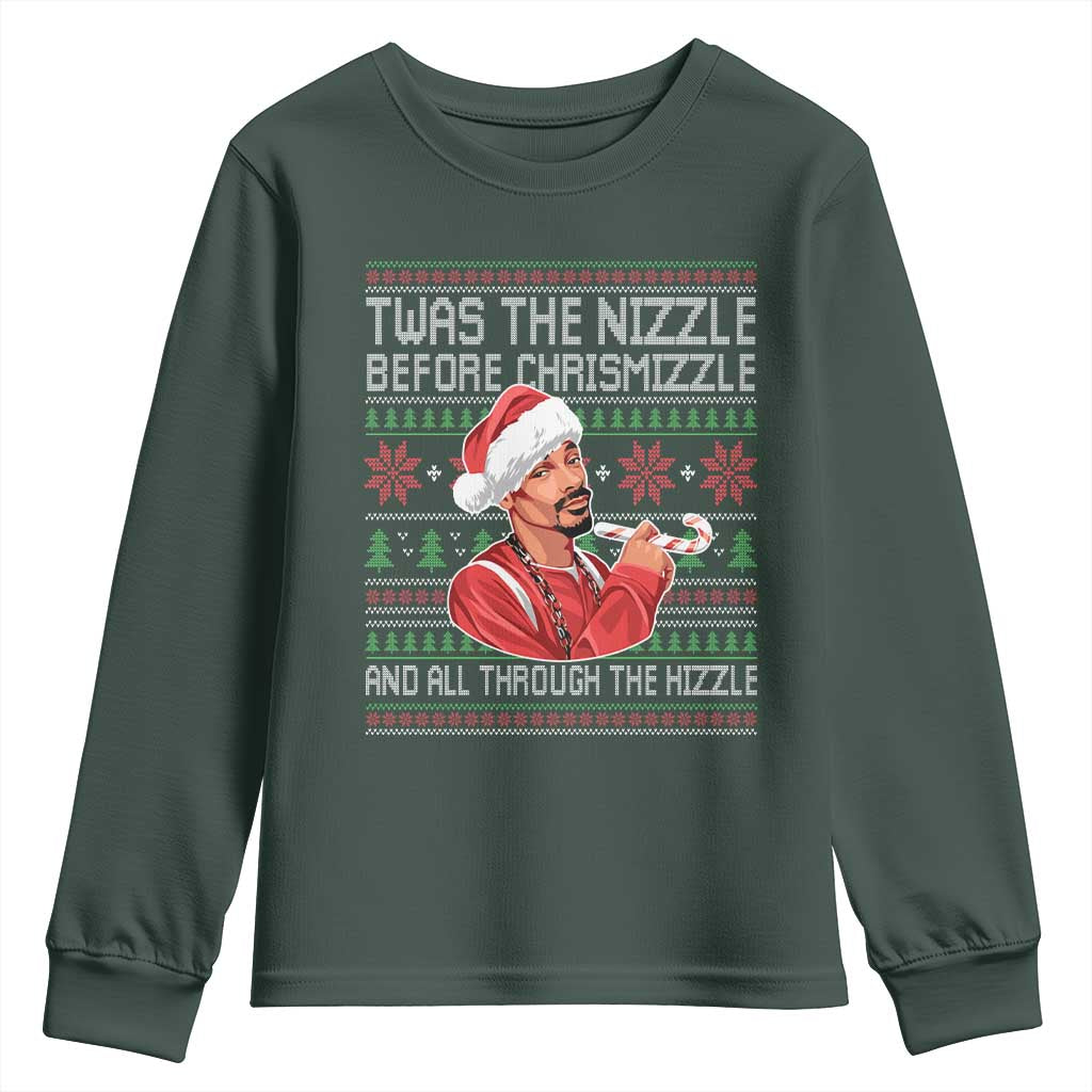 Funny Christmas Hip Hop Rap Gang Youth Sweatshirt Twas The Nizzle Before Chrismizzle And All Through The Hizzle TS11 Dark Forest Green Print Your Wear