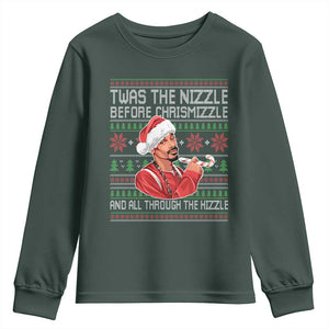 Funny Christmas Hip Hop Rap Gang Youth Sweatshirt Twas The Nizzle Before Chrismizzle And All Through The Hizzle TS11 Dark Forest Green Print Your Wear