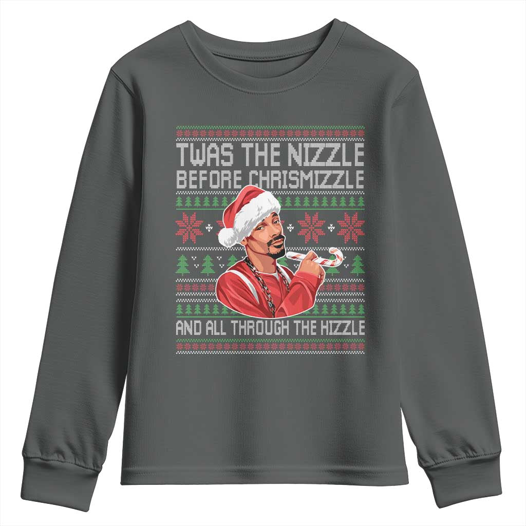 Funny Christmas Hip Hop Rap Gang Youth Sweatshirt Twas The Nizzle Before Chrismizzle And All Through The Hizzle TS11 Dark Heather Print Your Wear